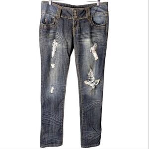 Vintage Almost Famous Distressed Skinny   Low Rise Stretch Jeans Size 13 Long